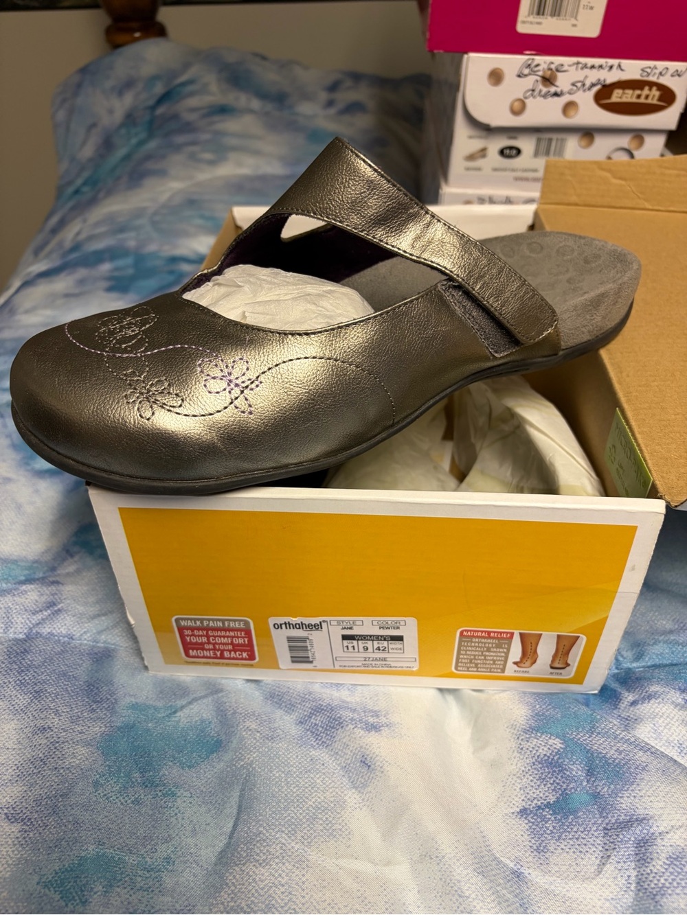 Women's Metallic Gray Comfort Slip-On Mule
